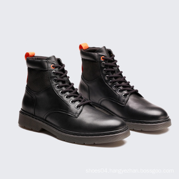 New Style Custom Logo Fashion Flat Laceup Mens Leather Casual Boots